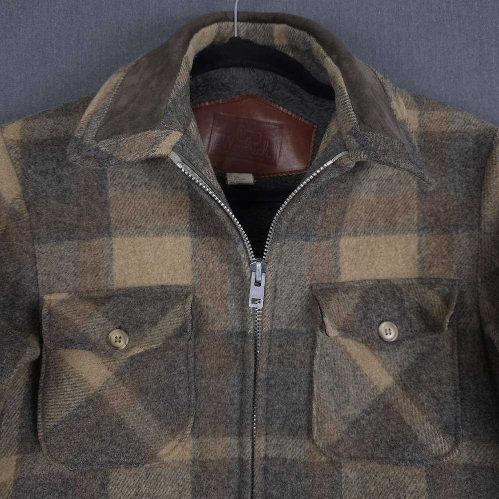 Woolrich Heavyweight Flannel Coat Mens Medium Wool Blend Sherpa Lined‎ Full Zip - Picture 2 of 10